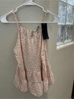 Paper Crane Peach Floral Ruffle Tiered Tank Top